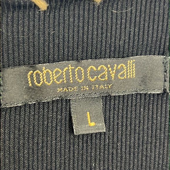 Roberto Cavalli black top with fur stitched edges and fur details sz.L vintage - Picture 4 of 12